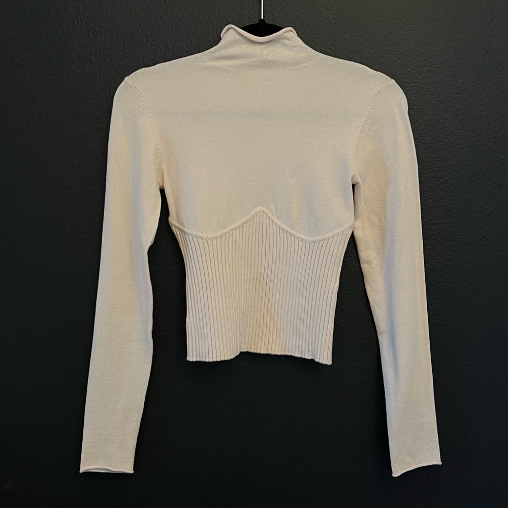Zara Cream Turtleneck Ribbed Waist Sweater